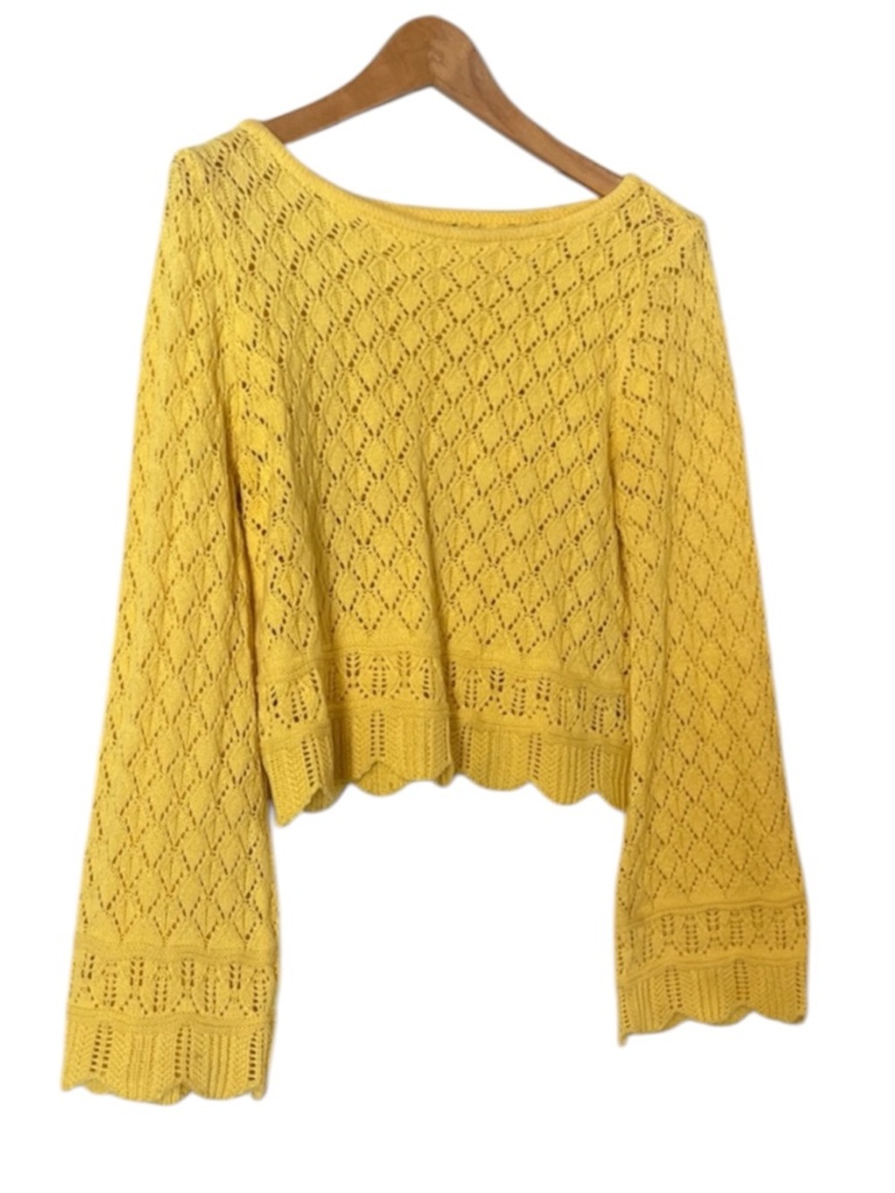 Soft Yellow Open-Knit Scoop Neck Sweater